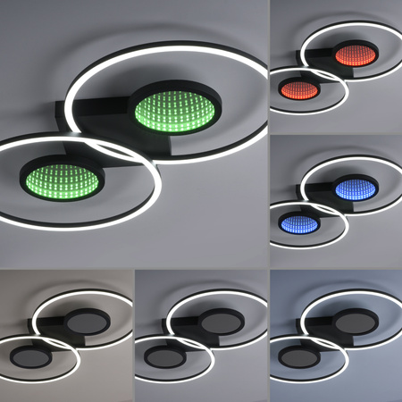 Lampa sufitowa czarna dwa okręgi plus dwa koła RGB imitujące tunel LED RGB Just Light TUNEL 15160-18