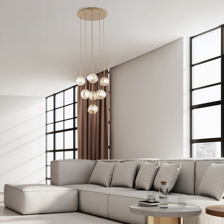 Lampa wisząca w kolorze sabia z koniakowymi kloszami do salonu LAVA SABIA 7xG9 Tk Lighting 11329