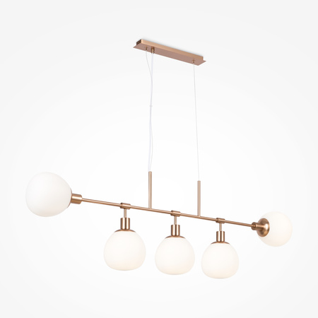 Złota podłużna lampa wisząca z białymi kulami Erich MOD221PL-05G Maytoni