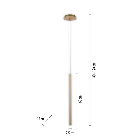 Pojedyńcza cienka lampa wisząca LED 3000K matowy mosiądz  FLUTE 2111-60