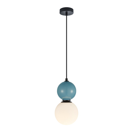 Lampa wisząca niebeiska kula z białym kloszem o średnicy 15cm 1xE27 Mastal Italux PND-36603-1S-BK-BLU