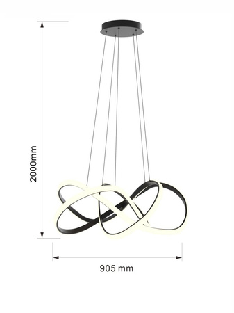 Duża czana lampa wisząca 90cm LED do salonu ARTE czarna Aviano Lighting 7097-0110