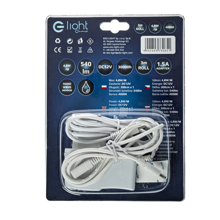 TAŚMA LED 3M CZUJ.BEZDOT+ZASIL.4000K Eko-Light EKZ0651