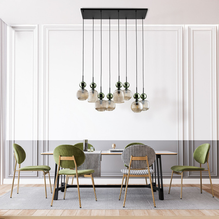 Lampa wisząca ósemka z ryflowanymi koniakowymi kloszami i zielonymi kulami SOPHIA GREEN COGNAC 8xE14 Tk Lighting 11151