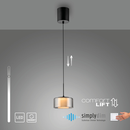 Pojedyńcza lampa wisząca z funkcją ściemniania i Comfort LIFT RIKA Paul Neuhaus 112-18 