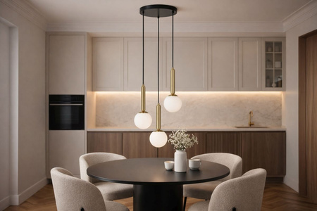 Czarna lampa wisząca z białymi kloszami - kulami TOKI Kaja Lighting K-5862