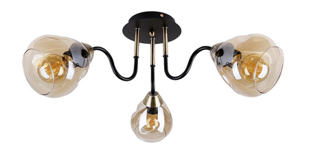 Unica lampa sufitowa czarny+złoty 3x40w e27 klosz dymiony Candellux 33-00880