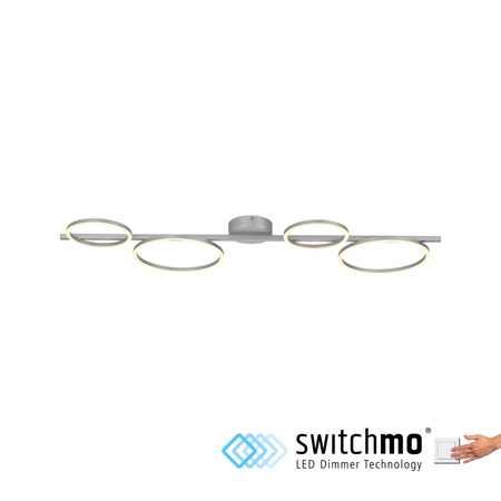 Podłużna srebrna lampa sufitowa LED cztery ringi z funkcją ściemniania SwitchMo MINI RITUS Just Light 14211-21