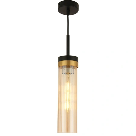 Lampa wisząca pojedyńcza czarna z tubowym miodowym szklanym kloszem Malika 1xE27 PL0140-1 Yaskr