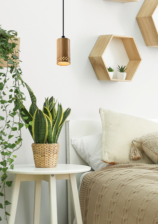 Tubo lampa wisząca czarny 1x25w gu10 klosz 10cm drewniany Candellux 31-78568