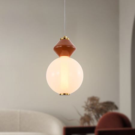Pojedyńcza lampa wisząca biała kula z elementem ceramiki FLORES 7W LED 3000K Candellux Studio 31-50625