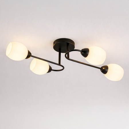 Lampa sufitowa czarna z czterema szklanymi mlecznymi kloszami 4xE27 KING MIlagro ML2755