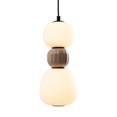 Lampa wisząca pionowa z dwoma opalowymi kulami i brązowym kloszem centralnym LED 3000K 13W Maxlight P0628