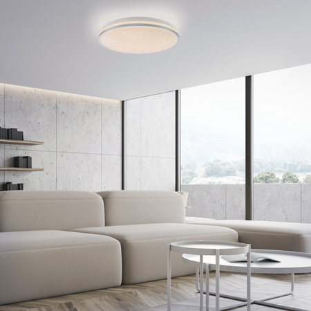 Okrągła lampa sufitowa 38cm z srebrną obramówką z funkcją SwitchMo KYLE LED 3000K Just Light 14294-21