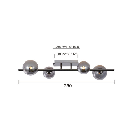 Lampa sufitowa z czterema kulistymi kloszami w kolorze czarnego chromu Sevilla Aviano Lighting 9214-0410