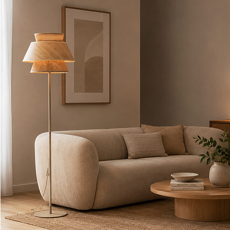 Lampa podłogowa w kolorze sabia KALUM WOOD + Juta średnica 45cm 1xE27 Tk Lighting 16225