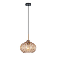 Lampa wisząca pojedyńcza szklany bursztynowy klosz średnica 25cm 1xE27 Pansol Italux PND-2940-1S-BRO-AMB