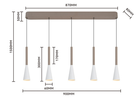 Lampa wisząca piątka prosta Trompto kaszmirowa Aviano Lighting 7050-524