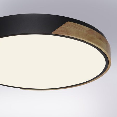Czarny okragły plafon z imitacją drewna 52cm sterowany pilotem i smartfonem Q-BILA Paul Neuhaus 6071-18