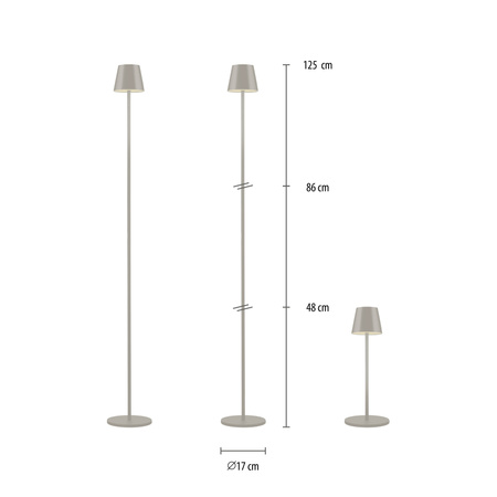 Lampa podłogowa jasnoszara bezprzewodowa ładowana USB również na zewnątrz EURIA LED 3000K IP54 Just Light 19252-40