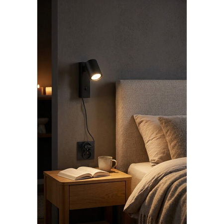 Czarny kinkiet z przewodem do gniazdka EXO WALL PLUG BK Azzardo AZ7264