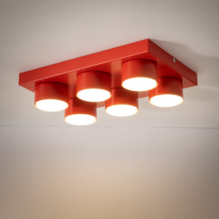Prostokątny czerwony plafon sufitowy sześciopunktowy BRIX RED 6XGX53 Tk Lighting 11294