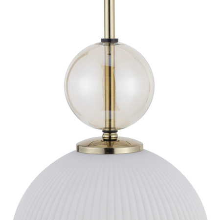 Lampa wisząca pojedyńcza karbowany szklany klosz z ozdobną szklaną kulą SOPHIA BIG COGNAC WHITE 1xE27 Tk Lighting 11374