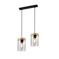 WELS LAMPA WISZĄCA CZARNY+DREWNIANY 2X40 E27 KLOSZ DYMIONY Candellux 32-21991