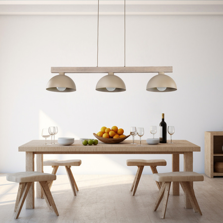 Lampa wisząca z trzema metalowymi kloszami na drewnianym stelarzu  OSLO SABIA 3xE27 Tk Lighting 11012