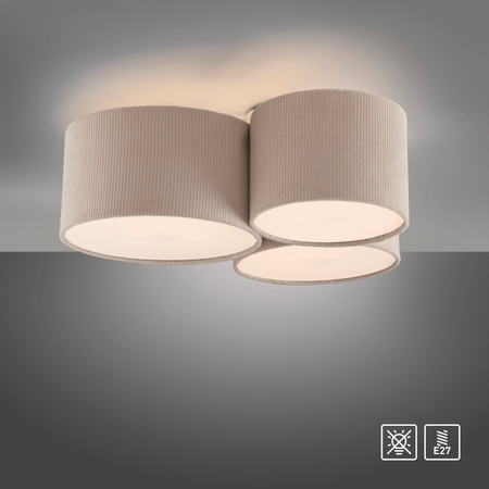 Beżowy plafon sufitowy składający się z trzech okragłych abażurów DURO 3xE27 Just Light 14890-39