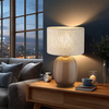 Lampka stołowa szklana z lnianym abażurem 1xE27 SABIA Tk Lighting 16182