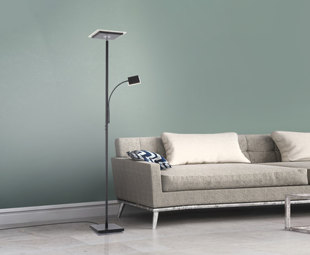 Czarna lampa podłogowa z boczną lampką LED do czytania HANS 3000K Just Light 11710-18