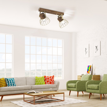 Lampa sufitowa loft 2-punktowa z drucianymi kloszami i drewnem ALAMI 2xE27 Just Light 11487-60