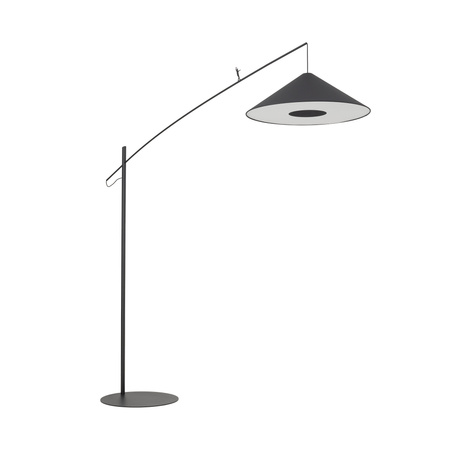 Czarna lampa podłogowa łukowa z długim wysięgnikiem i dyskowym kloszem 1xE27 POISE A Nowodvorski 11768