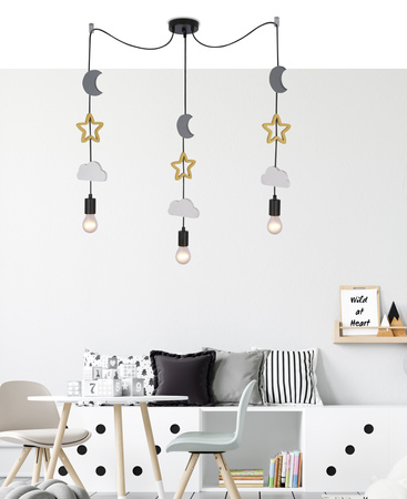 TRIO CCC P LAMPA WISZĄCA CZARNY 3X20W E27 IQ KIDS BIAŁY+ZŁOTY+SZARY Candellux 33-24435