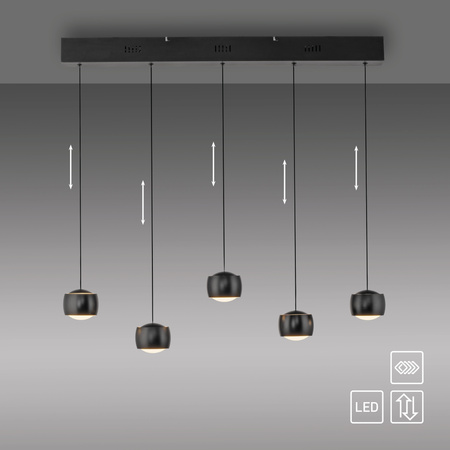 Lampa wisząca pięć wiszących czarnych kul na belce z funkcją SwitchMo BALLINI Just Light 15262-18