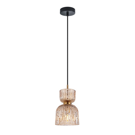 Lampa wisząca ryflowany bursztynowy klosz klepsydrowy 1xE27 Balme Italux PND-3619-1-BRO-AMB