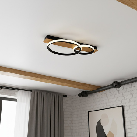 Lampa sufitowa czarne okręgi imitacja drewna ROWENA 14W LED Milagro ML1851