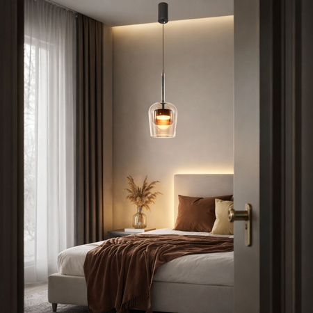Lampa wisząca pojedyńcza z podwójnym kloszem bezbarwnym i brązowym GLAXI 1xGX53 Candellux Studio 31-50397