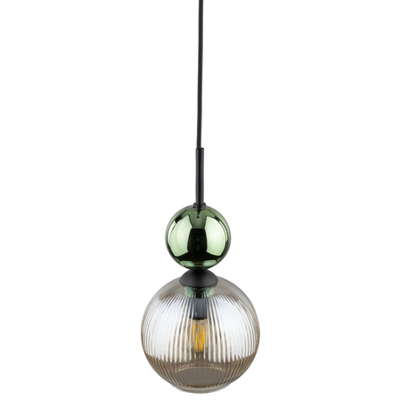 Lampa wisząca pojedyńcza z ryflowanym koniakowym kloszem i zieloną kulą SOPHIA GREEN COGNAC 1xE14 Tk Lighting 11145