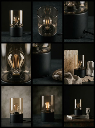 Czarna lampka stołowa z bursztynowym kloszem VERA Kaja Lighting K-5980