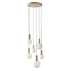 Lampa wisząca beżowa 6 szklanych kloszy o różnych rozmiarach na okrągłej podstawie TESTA 6xG9 klosze białe Candellux Studio 36-50915