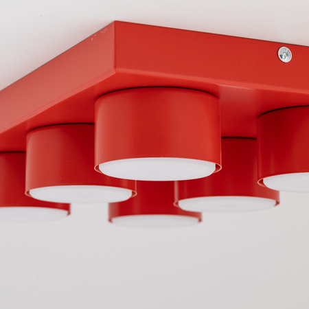 Prostokątny czerwony plafon sufitowy sześciopunktowy BRIX RED 6XGX53 Tk Lighting 11294