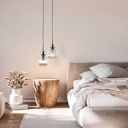 Lampa wisząca pojedyńcza z ryflowanym koniakowym kloszem i zieloną kulą SOPHIA GREEN COGNAC 1xE14 Tk Lighting 11145