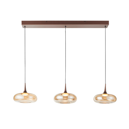 Potrójna lampa wisząca na listwie miedziana z bursztynowymi kloszami 3xLED 3000K Tenele Italux PND-24028-3B-COPP