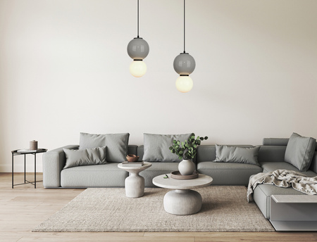 Lampa wisząca szara kula z ceramiki 15cm wraz ze szklanym białym kloszem LED 3000K Pieve Italux PND-95221-1S-GR