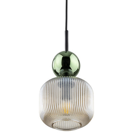 Lampa wisząca pojedyńcza z ryflowanym koniakowym kloszem i zieloną kulą SOPHIA GREEN COGNAC 1xE14 Tk Lighting 11144