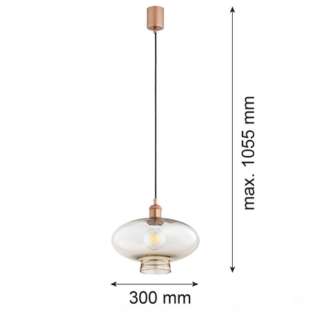 Lampa wisząca w kolorze miedzianym szklany dymiony szampański klosz o średnicy 30cm TRESCO Argon 9012