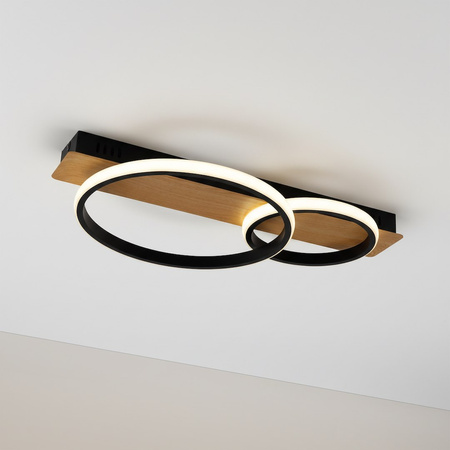 Lampa sufitowa czarne okręgi imitacja drewna ROWENA 14W LED Milagro ML1851