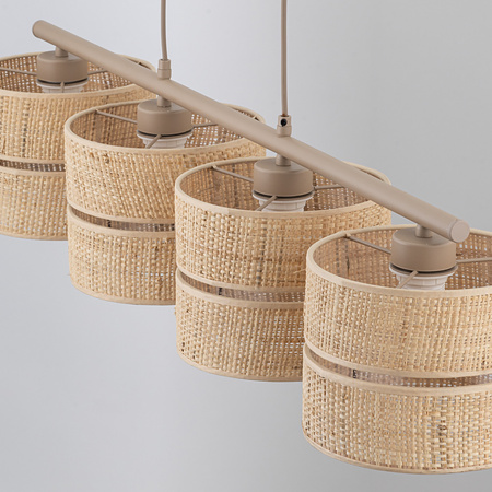 Poczwórna lampa wisząca z abażyrkami z rafii 4XE27 CALMA Tk Lighting 11603